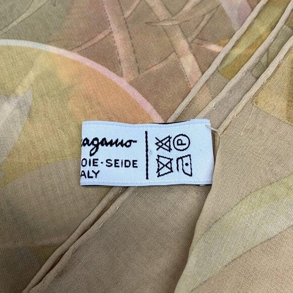 Auth Salvatore Ferragamo - Dark yellow Orange Multi Silk Scarf - Picture 3 of 5